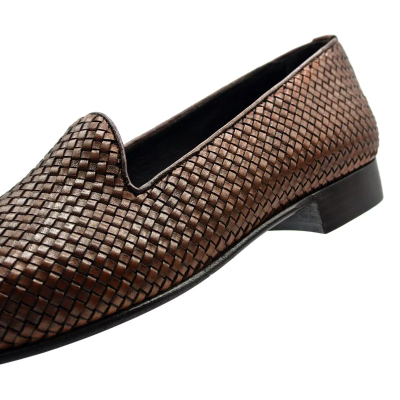 15-211-CGN CESTINO Calfskin Basketweave Slip On, Cognac