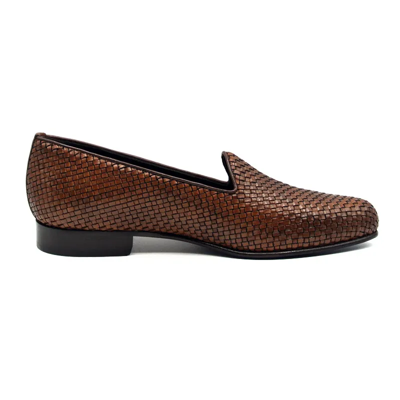 15-211-CGN CESTINO Calfskin Basketweave Slip On, Cognac