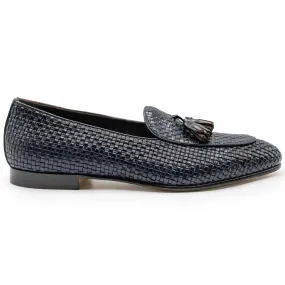 15-216-NVY TINO Calfskin Woven Tassel Loafer, Navy