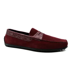 31-160-BDX MONZA Sueded Calfskin with Crocodile Driver, Bordeaux