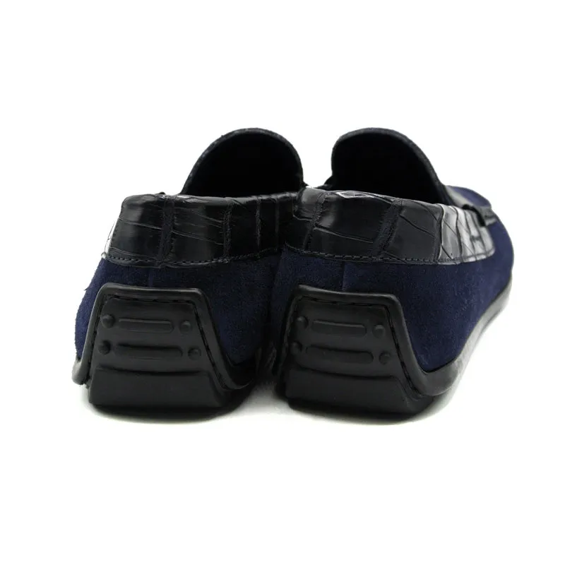 31-160-NVY MONZA Sueded Calfskin with Crocodile Driver, Navy