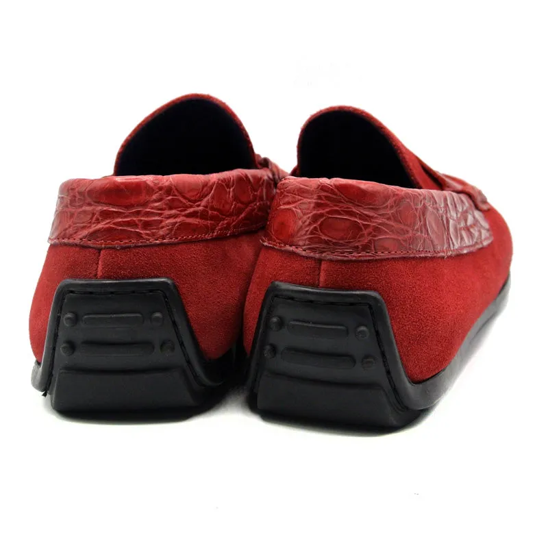 31-160-RED MONZA Sueded Calfskin with Crocodile Driver, Red