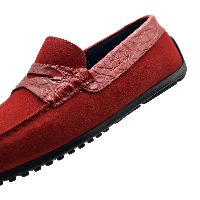 31-160-RED MONZA Sueded Calfskin with Crocodile Driver, Red