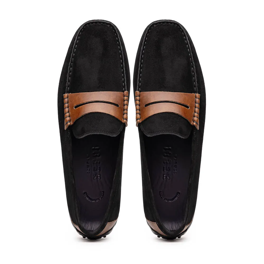 36-300-BLK MONZA Sueded Italian Calfskin Driver Black / Chestnut