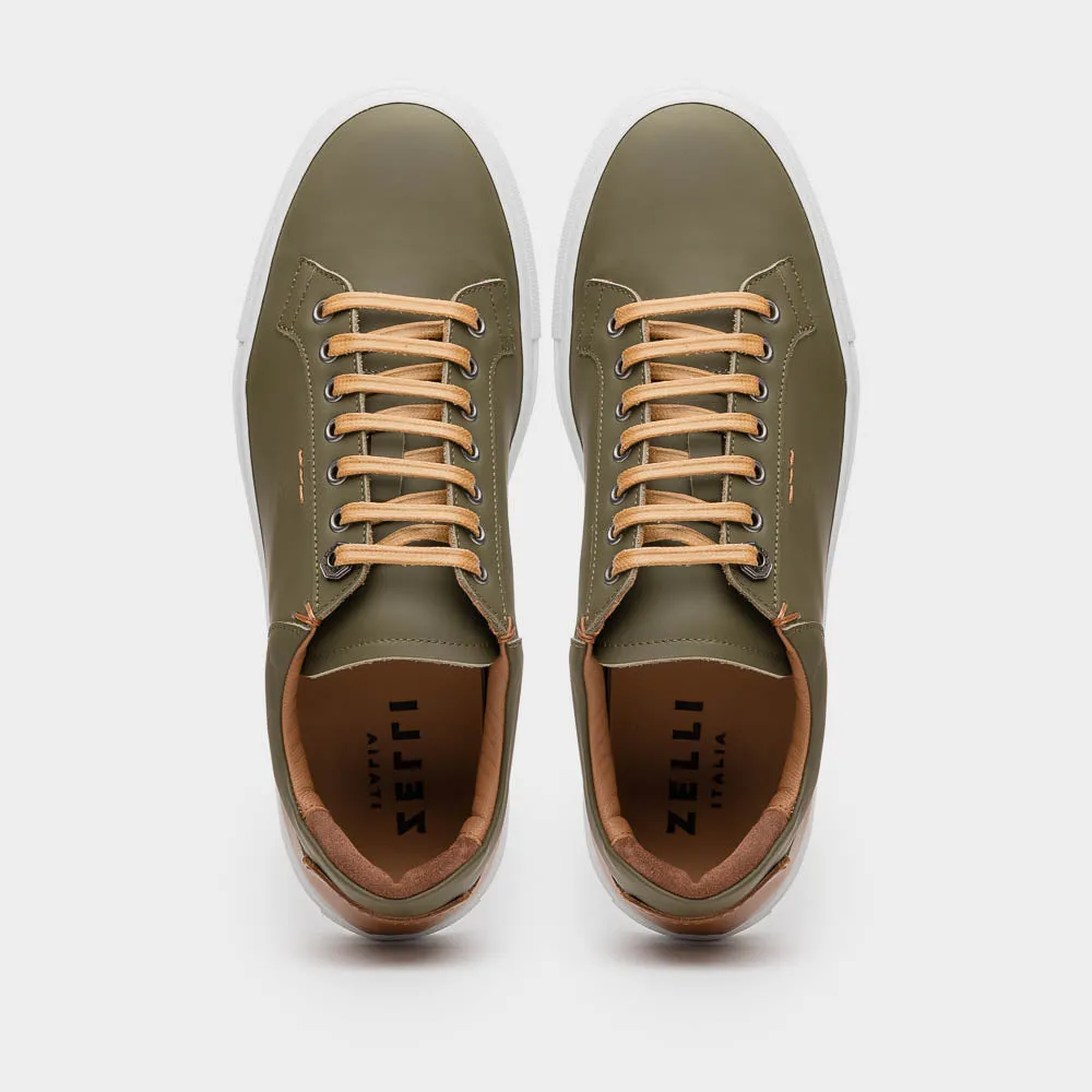 65-229-OLV Diaz Rubberized Calfskin Sneaker Olive Green