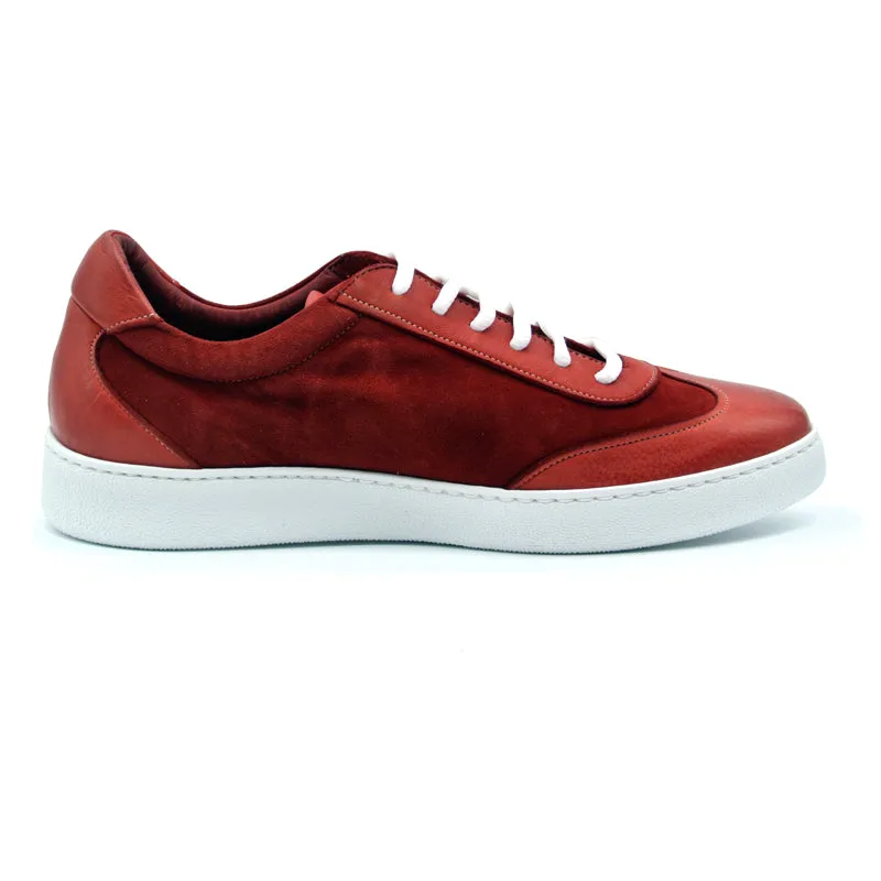 66-202-RED TONIO Deerskin and Sueded Calfskin Sneaker, Red