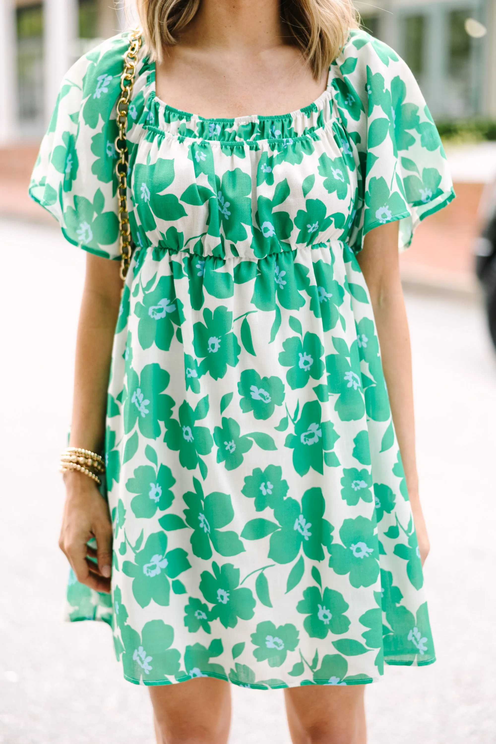 All About It Green Floral Babydoll Dress