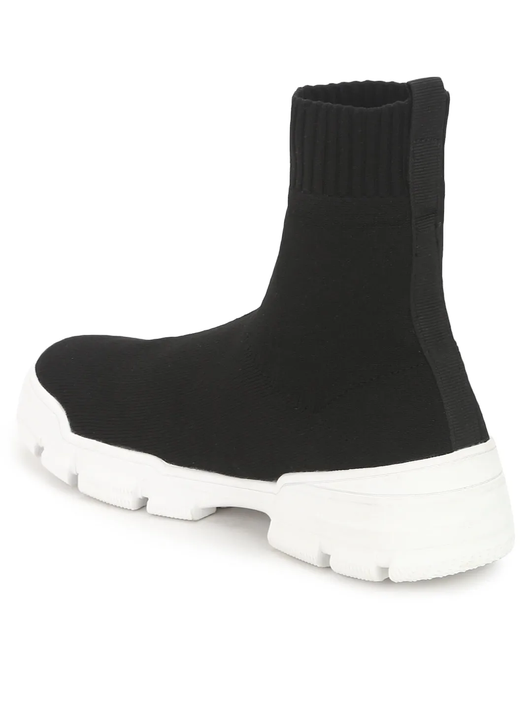 Black Knit High Top Cleated Bottom Men Sneakers