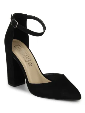 Black Micro Pointed Toe Block Heels