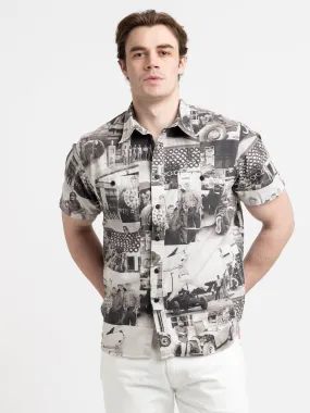 Black/White Photo-Print Twill Workshirt