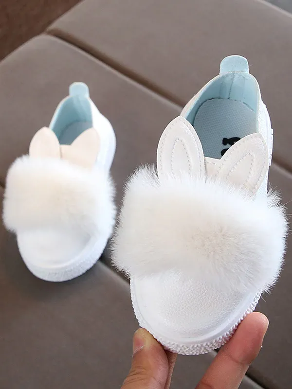 Bunny Ear Faux Fur Slip-On Loafers By Liv and Mia