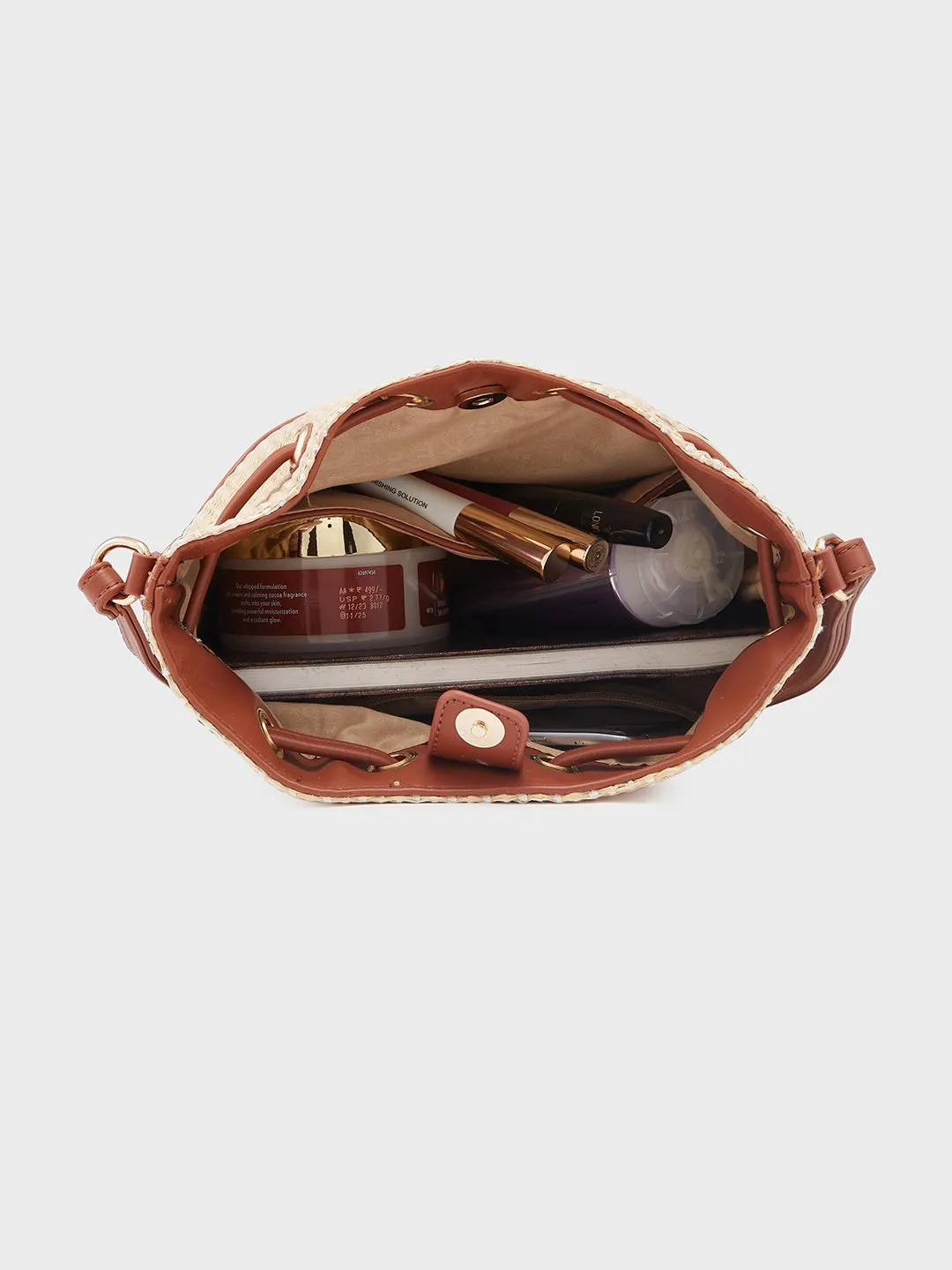 Caprese Georgia Sling Medium Self Design Women'S Handbag Brown