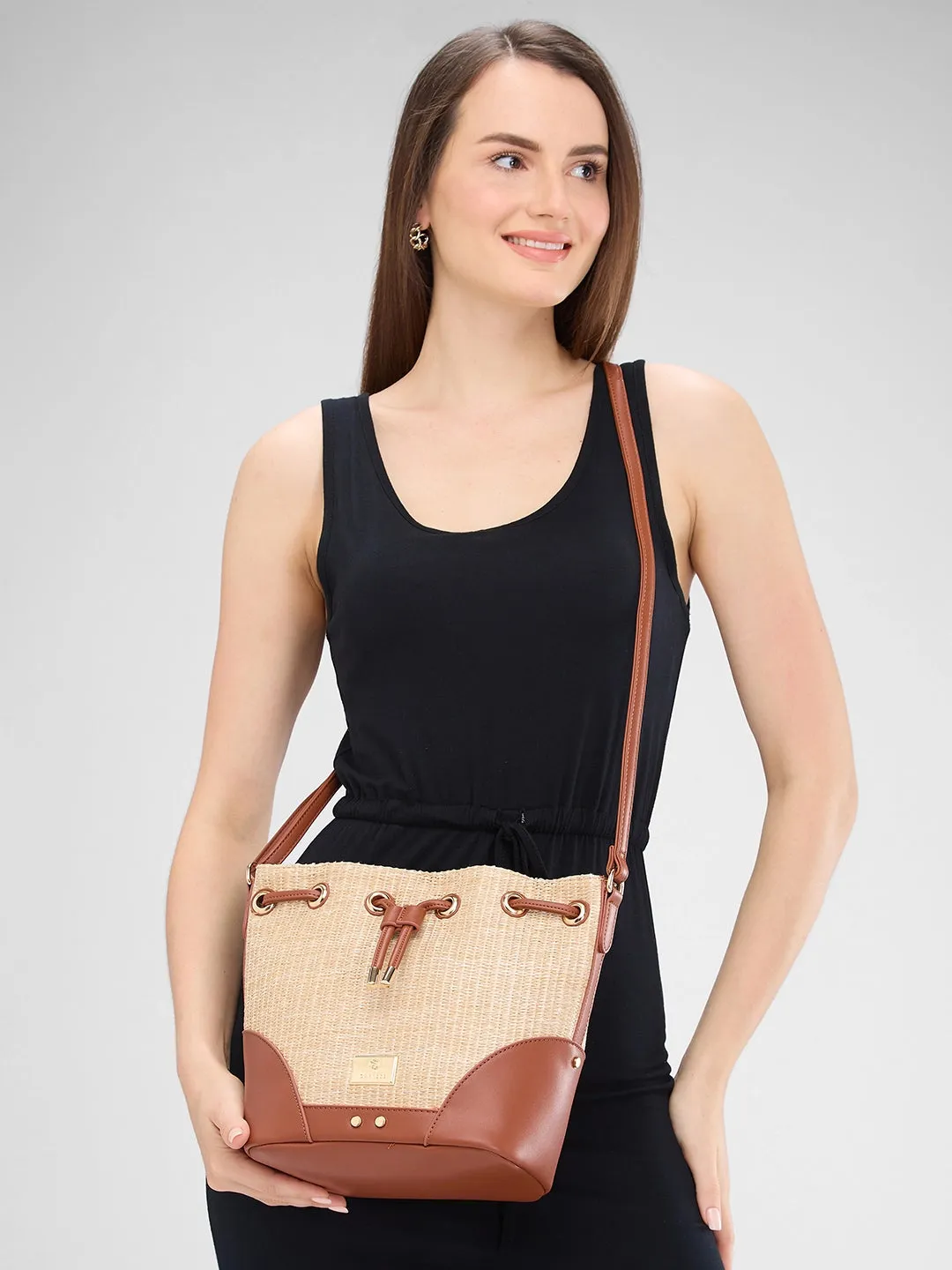 Caprese Georgia Sling Medium Self Design Women'S Handbag Brown