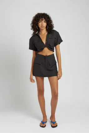 Cropped Linen Twist Shirt Black