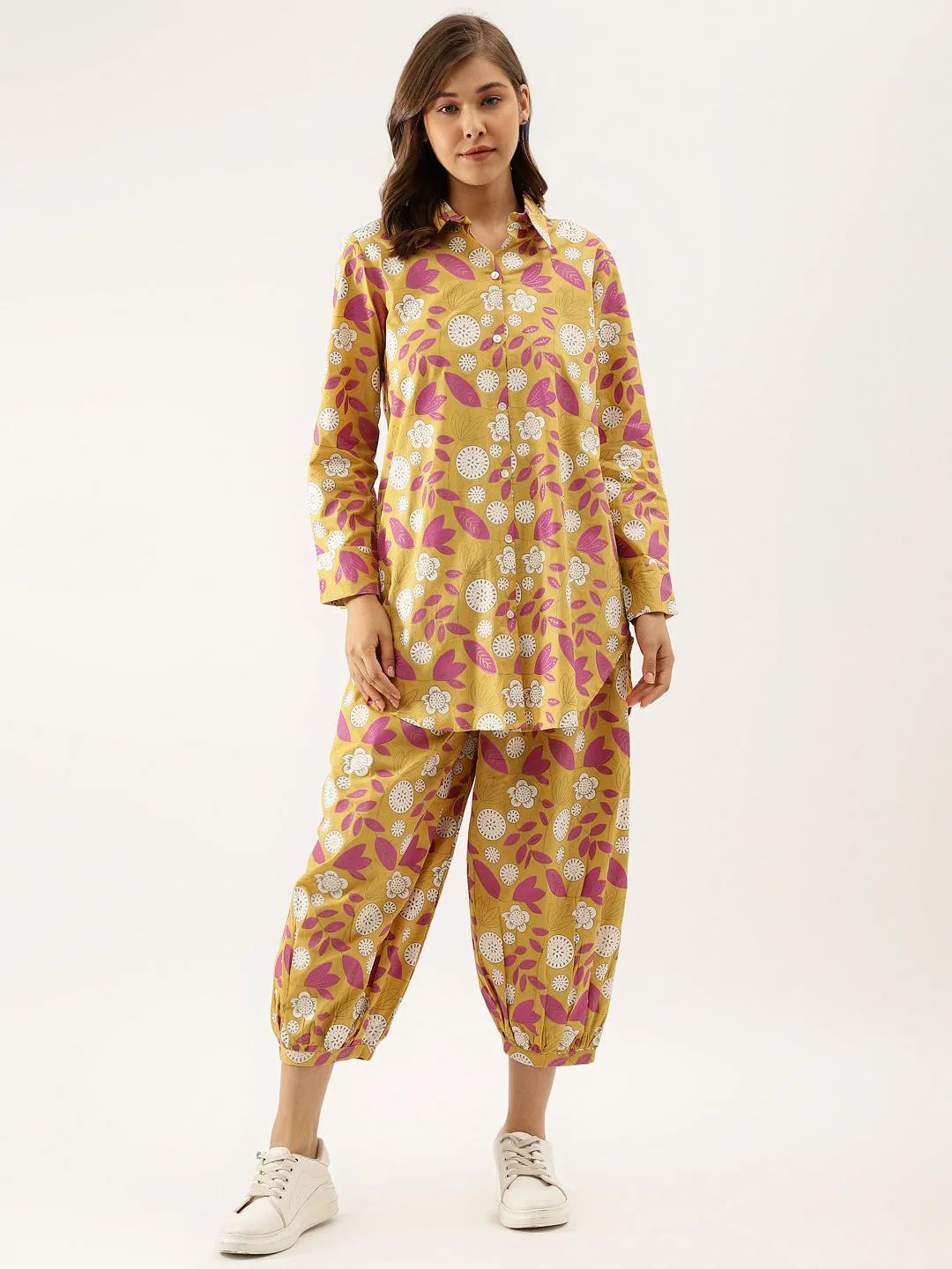 Divena Mustard Floral Print Cotton Co-ord Set