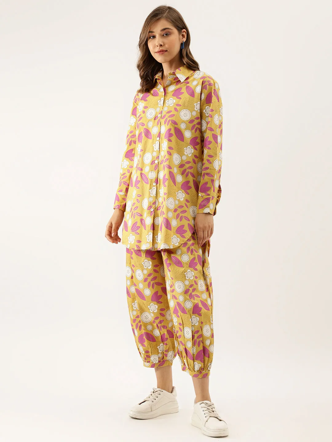 Divena Mustard Floral Print Cotton Co-ord Set