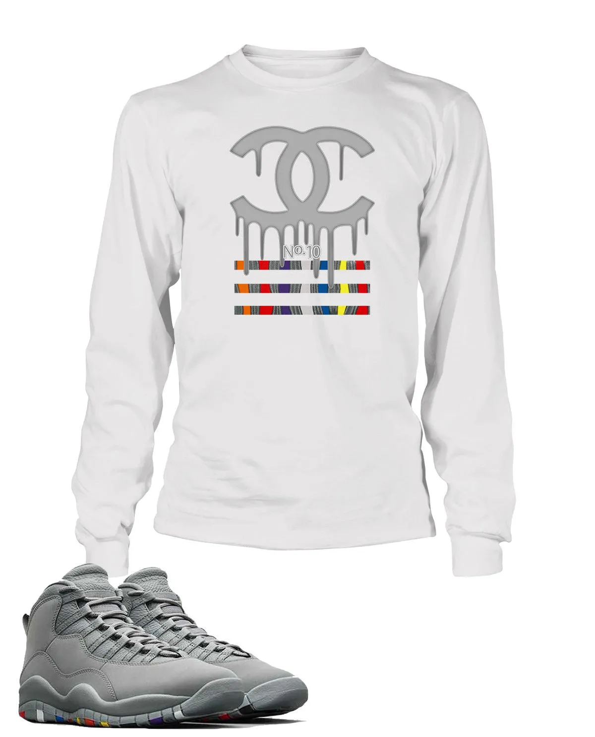 Drippin GG Graphic T Shirt to Match Air Jordan 10 Retro Gray Shoe