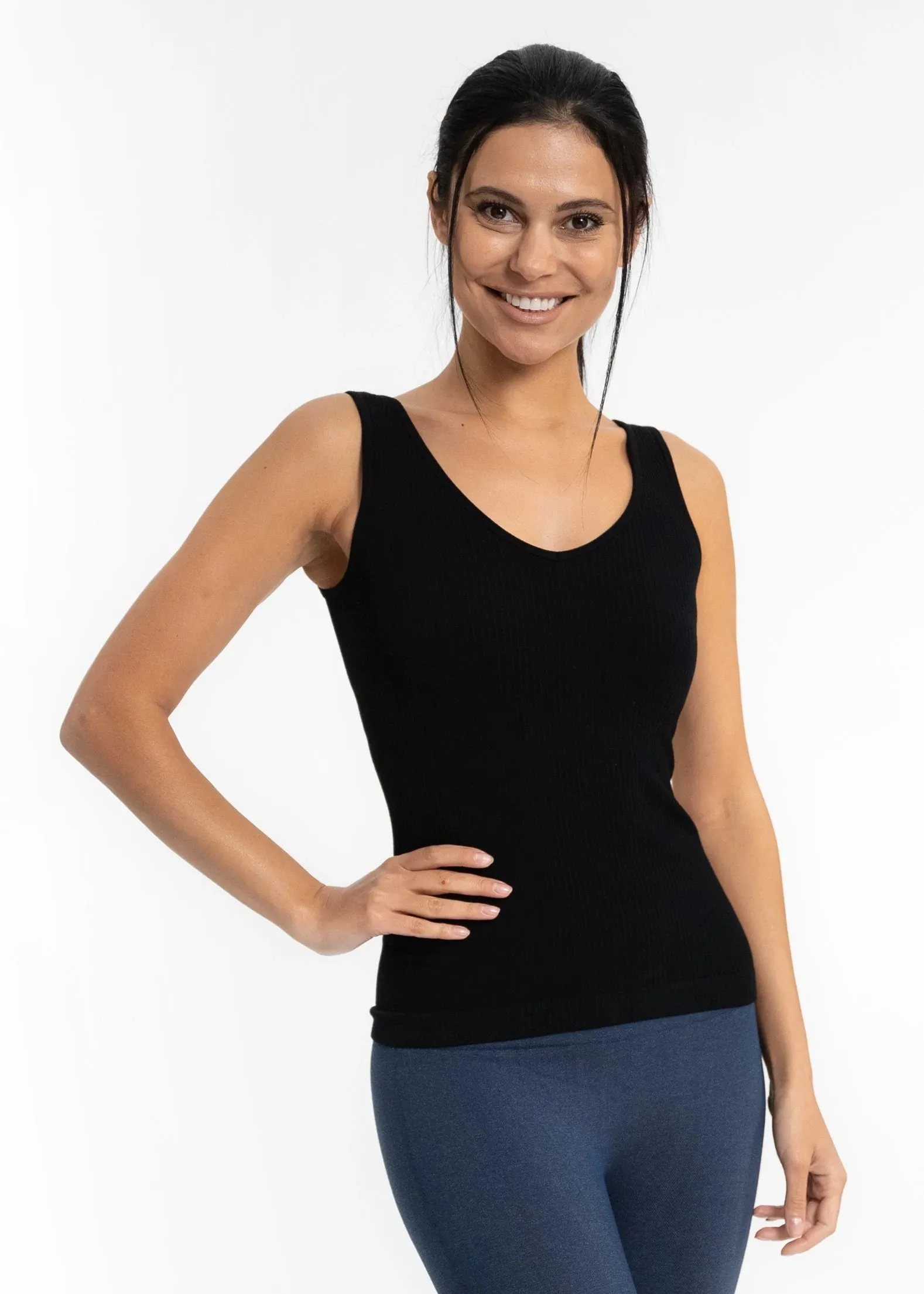 Elietian V-Neck Ribbed Tank Top One Size  By Elietian