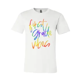 First Grade Vibes Tie Dye Font Tee