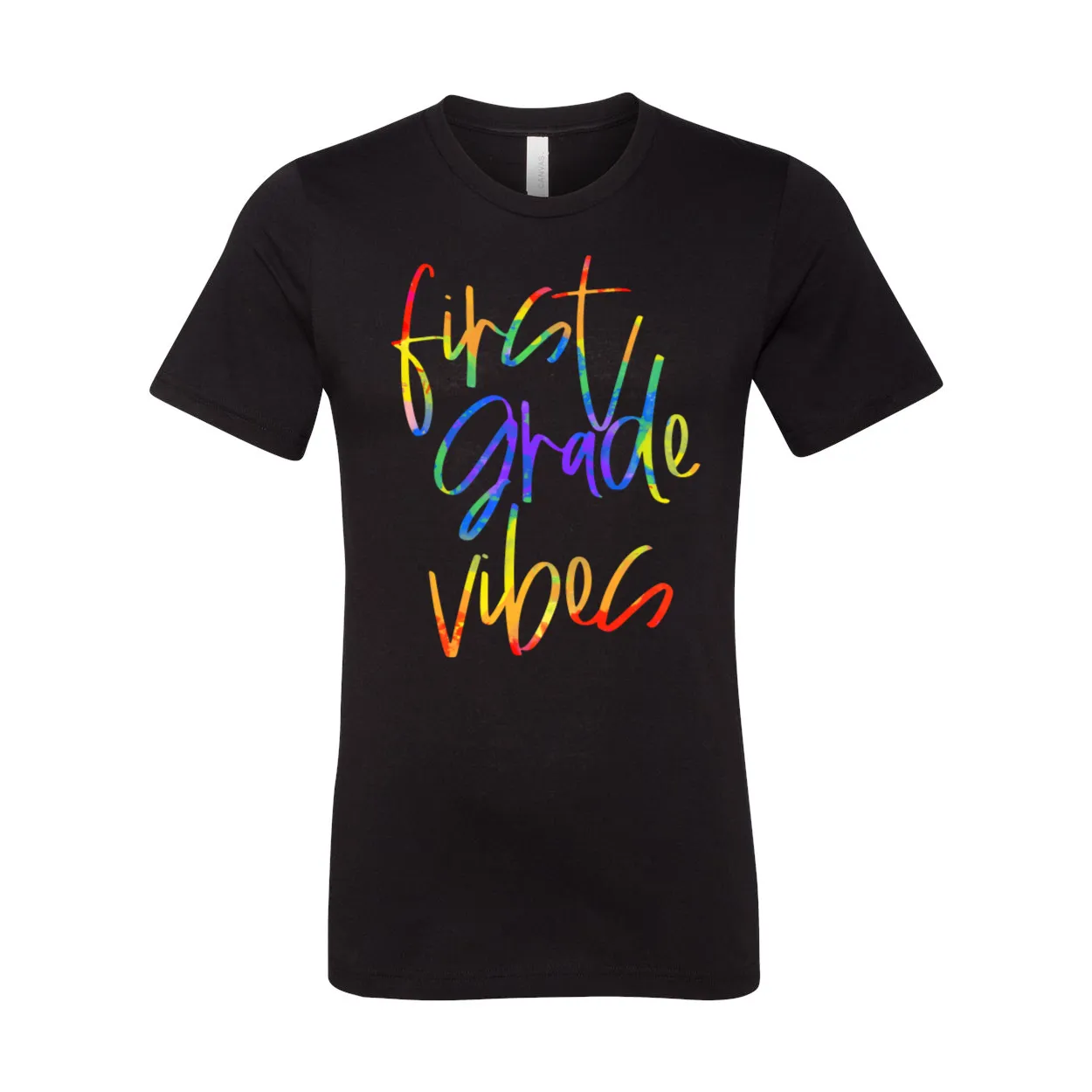 First Grade Vibes Tie Dye Font Tee