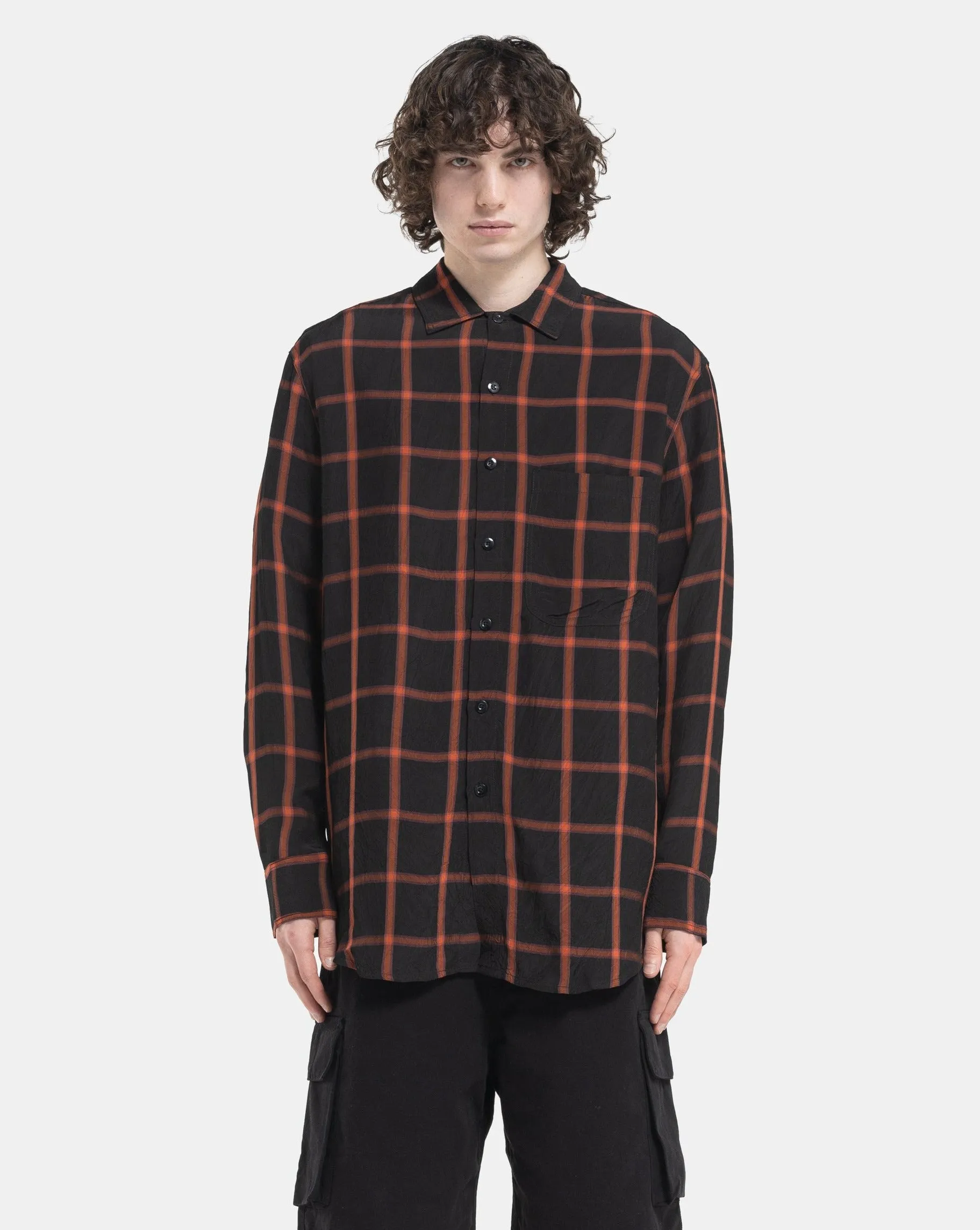 Long Sleeve Oversized Shirt in Black and Orange