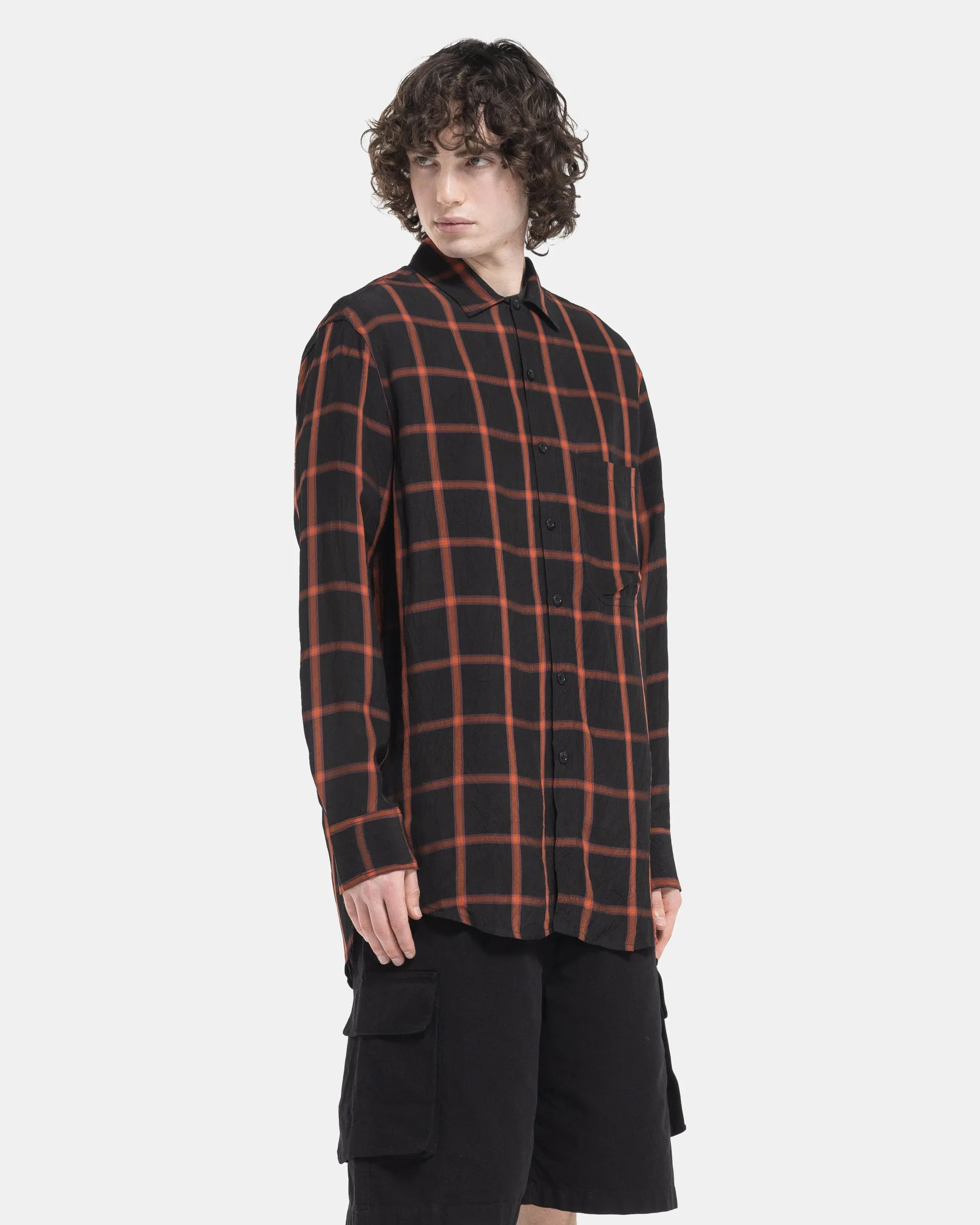 Long Sleeve Oversized Shirt in Black and Orange