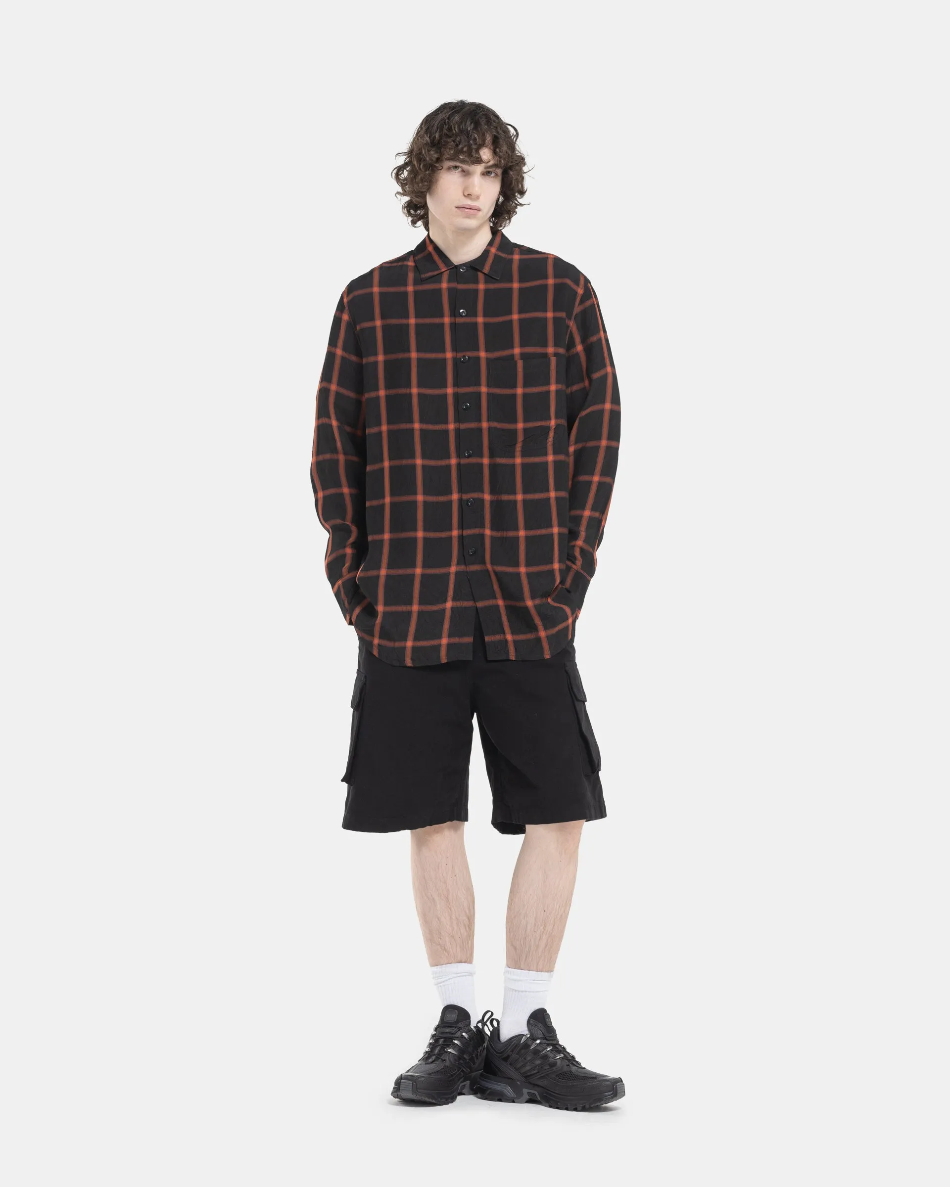 Long Sleeve Oversized Shirt in Black and Orange