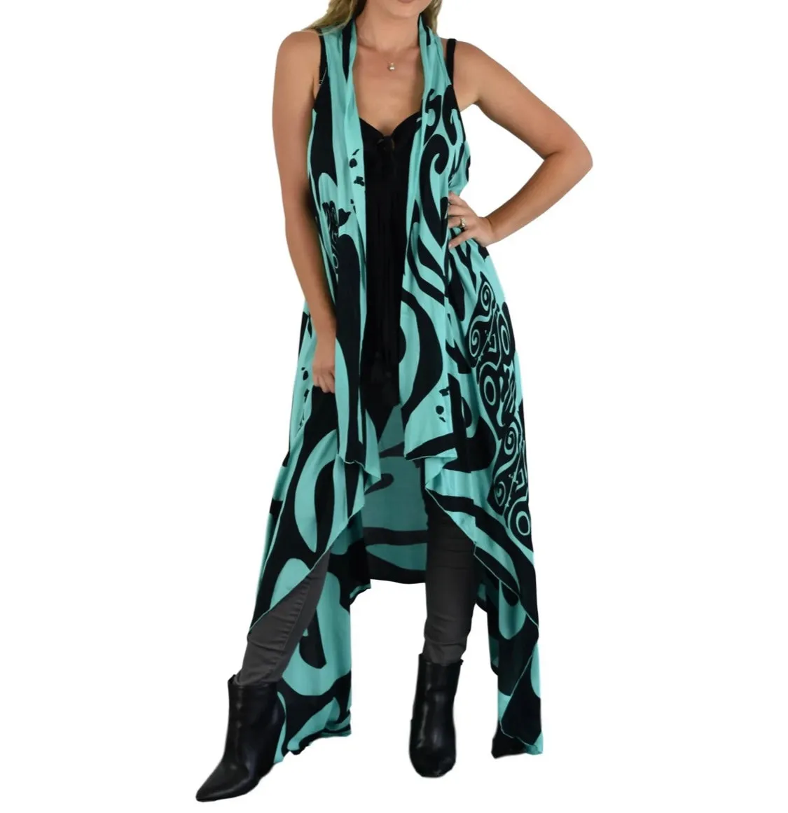 Ocean Wave Sleeveless Kimono (One Size)