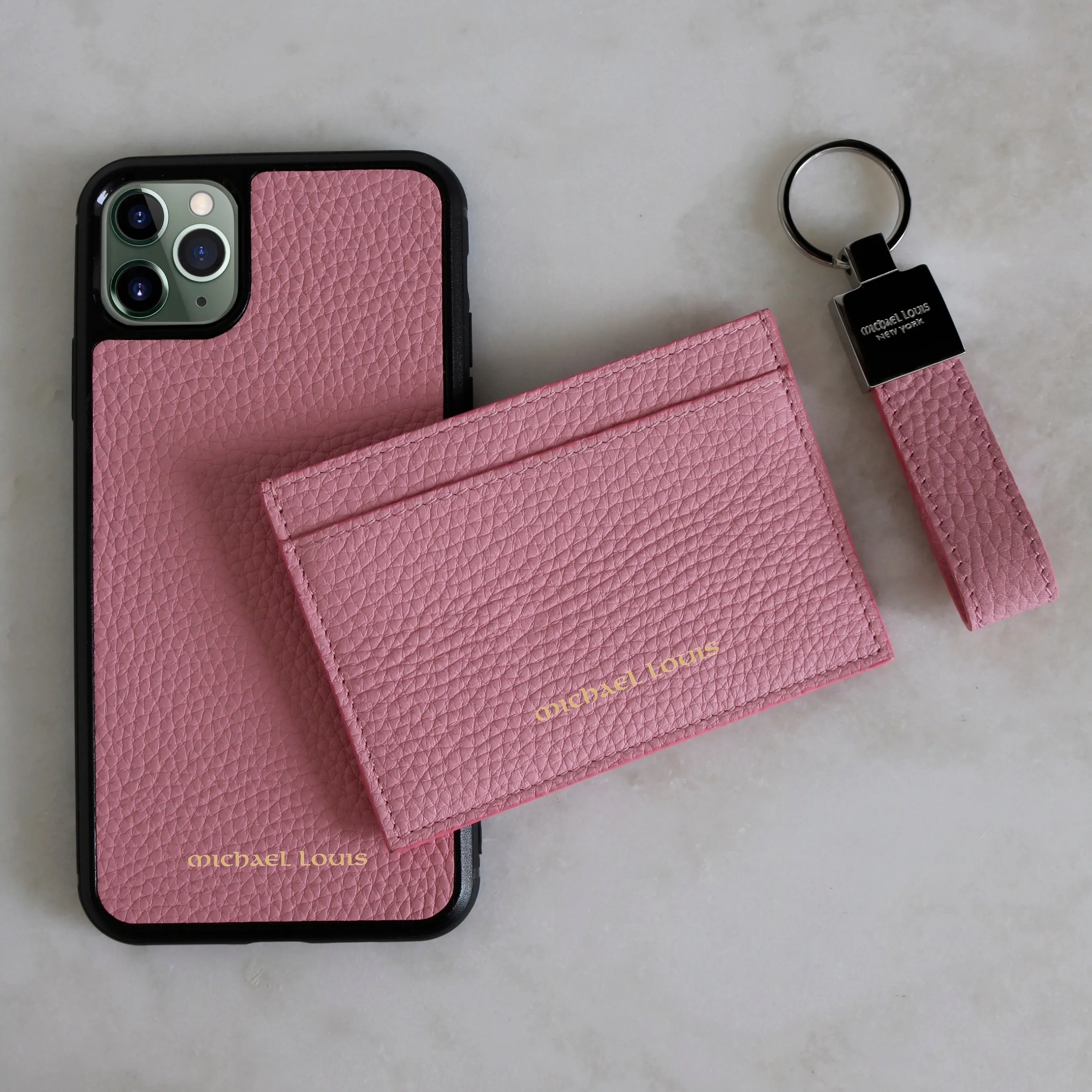 Pink Pebbled Leather Classic Card Holder