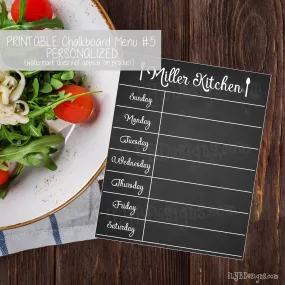 Printable Weekly Menu - Personalized Chalkboard Menu #5