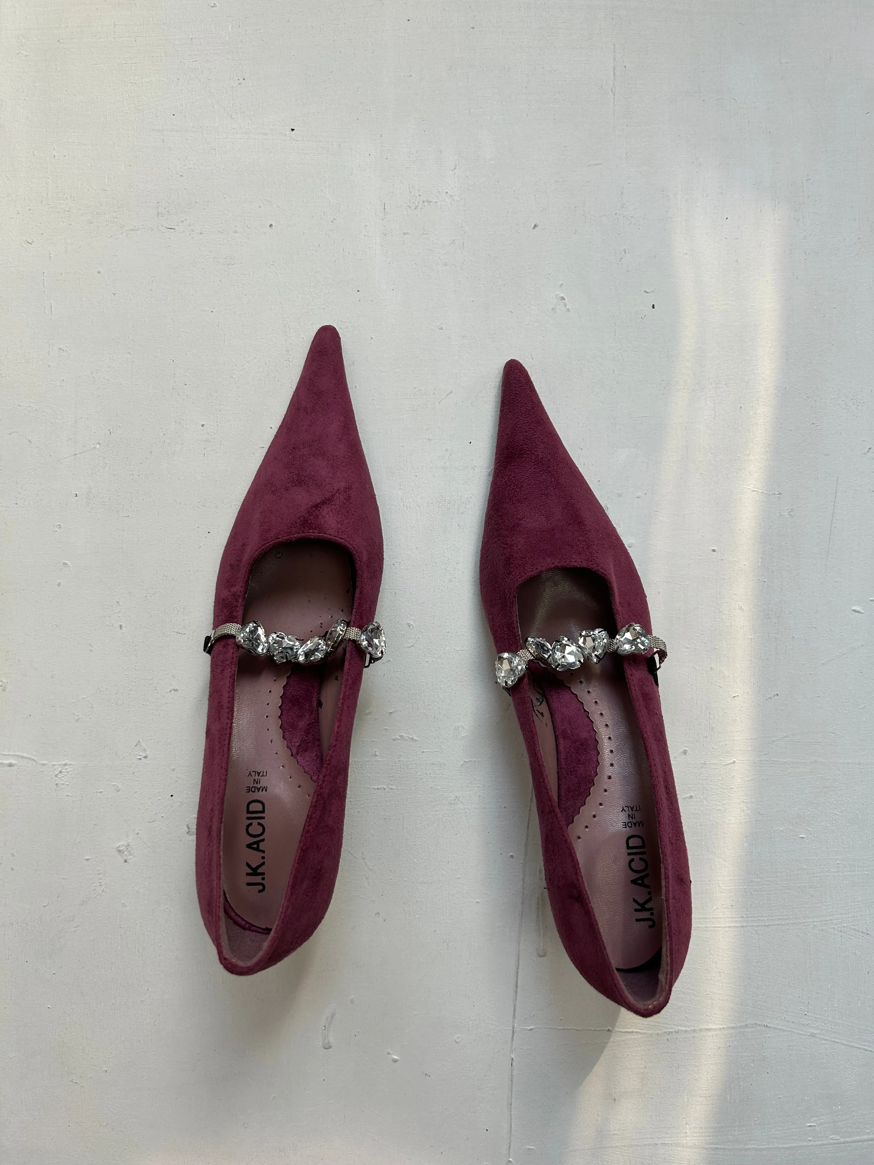 Purple suede rhinestone kitten heels shoes (38)