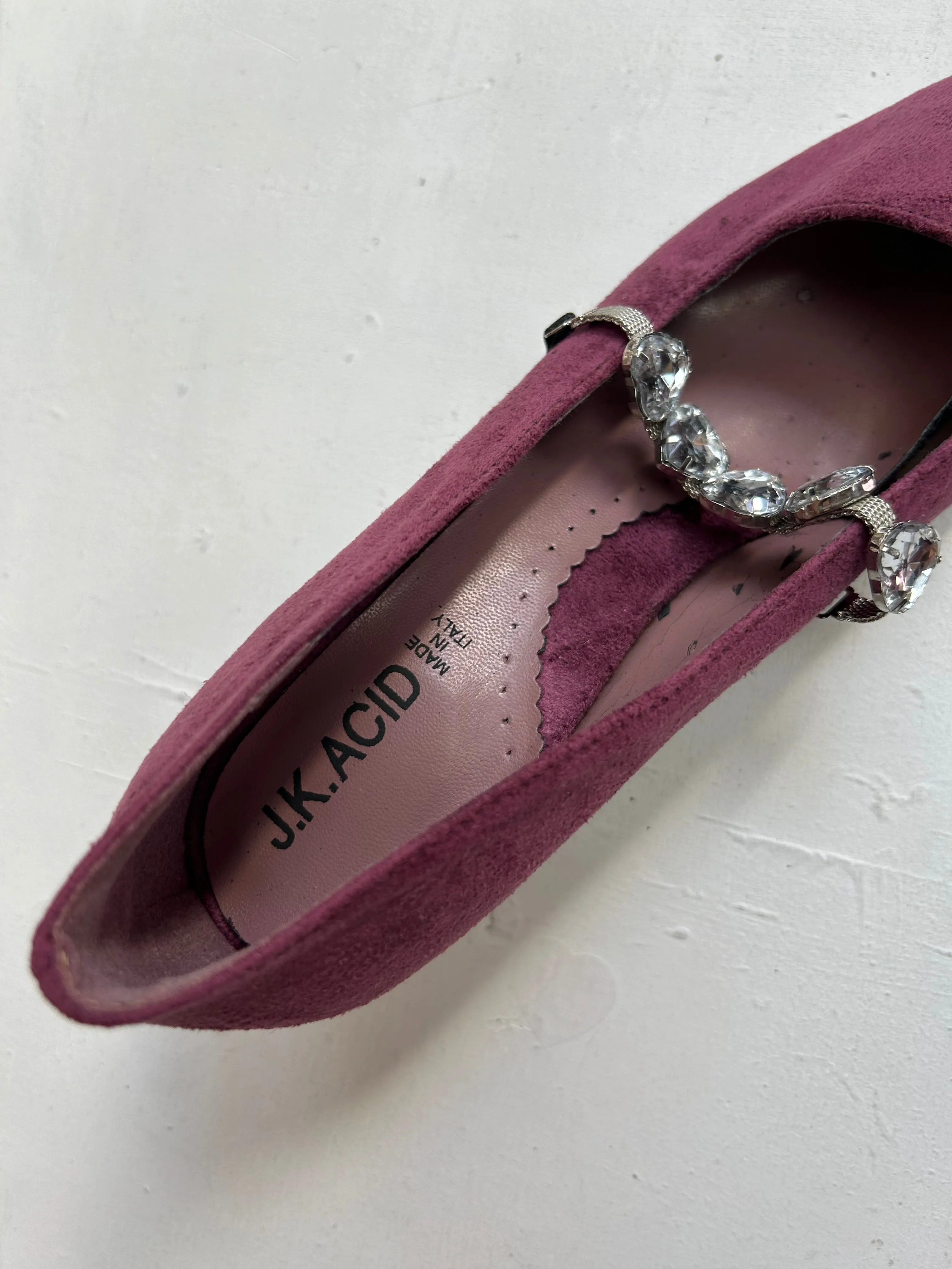 Purple suede rhinestone kitten heels shoes (38)