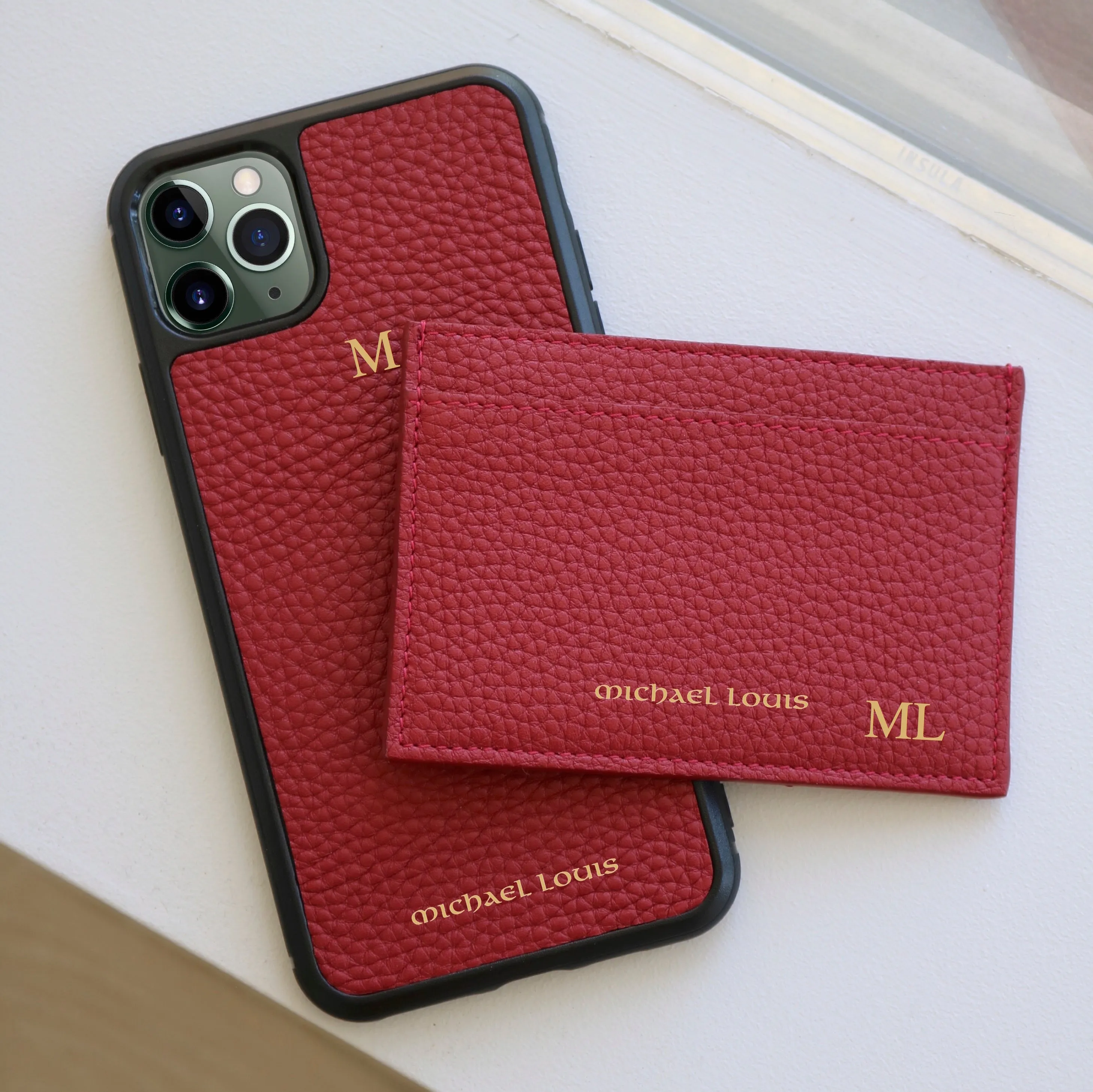 Red Pebbled Leather Classic Card Holder