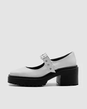 Squared Mary Jane Pumps White made of Vegea grape leather