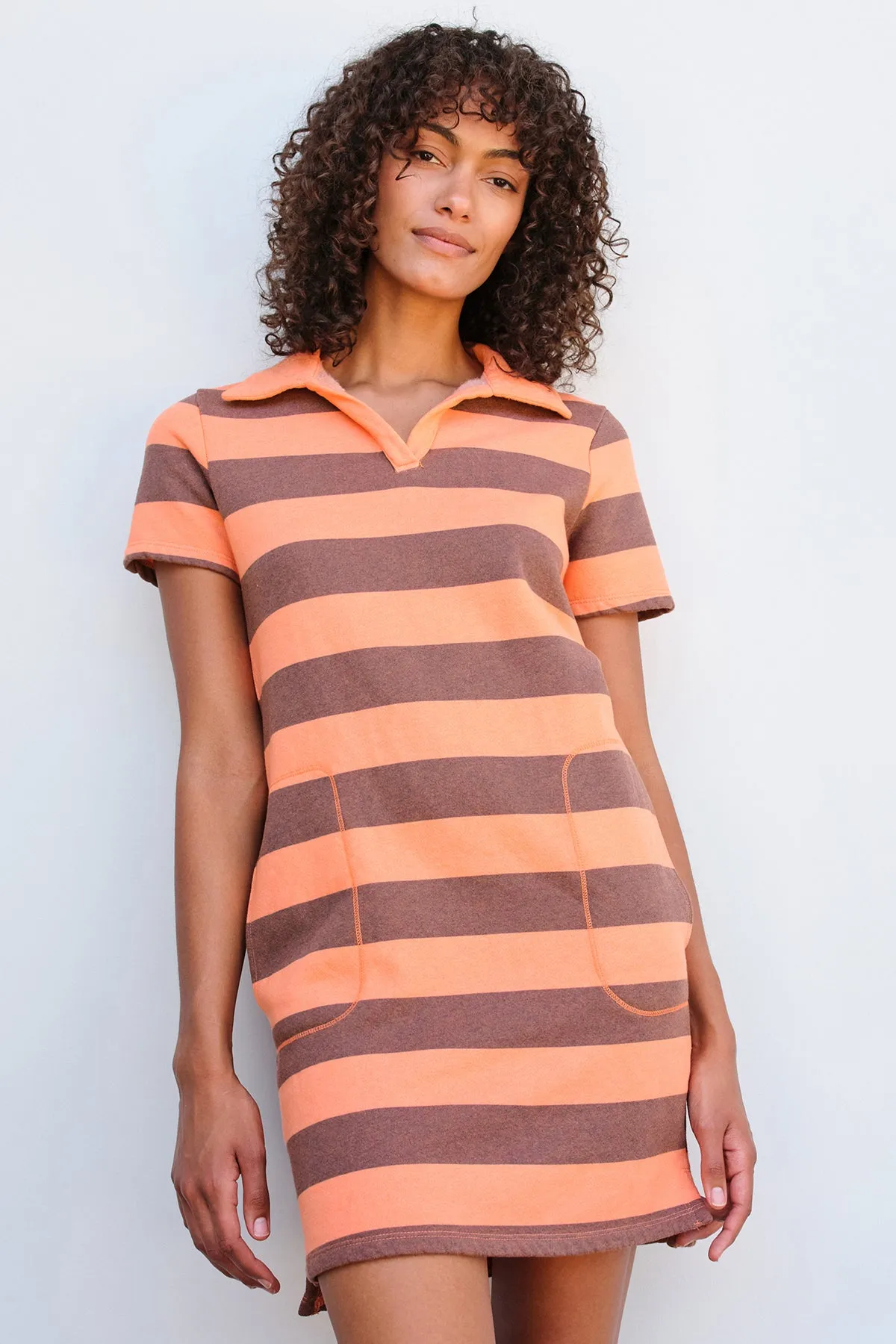 Sundry Stripe Mini Polo Dress in Sorbet